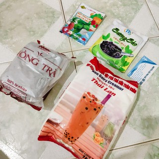 Combo nấu trà sữa Truyền Thống (Hồng trà TNB, Sữa Thái 1 ly, 1 gói rau câu cá dẻo, 1 sương sáo đen)