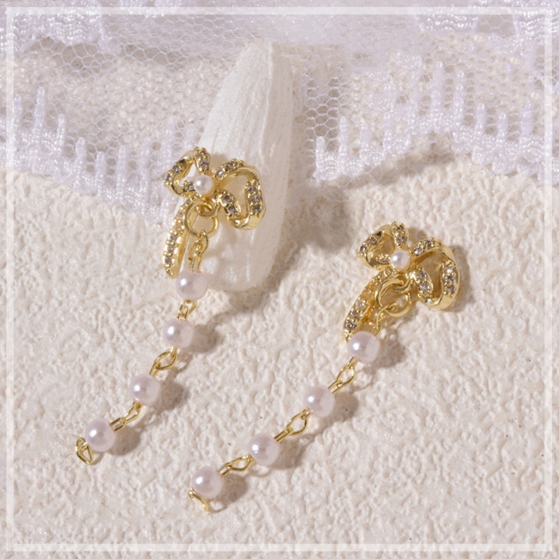 Phụ Kiện Trang Trí Móng Tay Hình Hoa Và Bướm Phối Chuỗi Ngọc Trai Và Đá Zircon Xinh Xắn