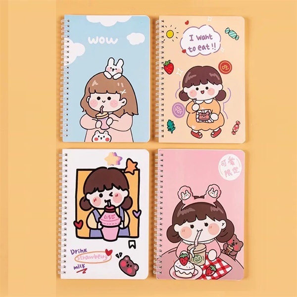 Sổ tay ghi chép, sổ gáy lò xo A5 kẻ ngang 60 trang , bìa họa tiết hoạt hình, nhiều hình cute