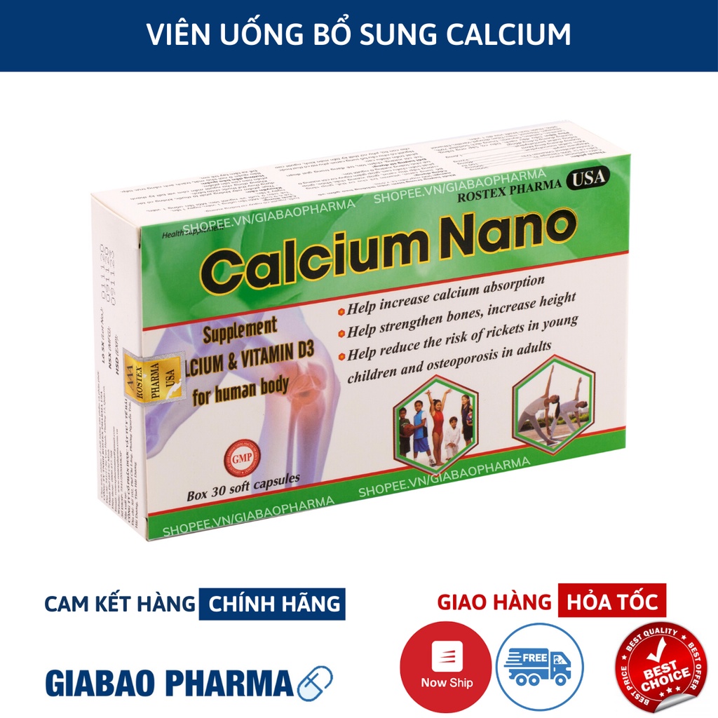 Viên uống CALCIUM NANO bổ sung canxi D3 giúp tang chiều cao, chắc xương – Hộp 30 viên