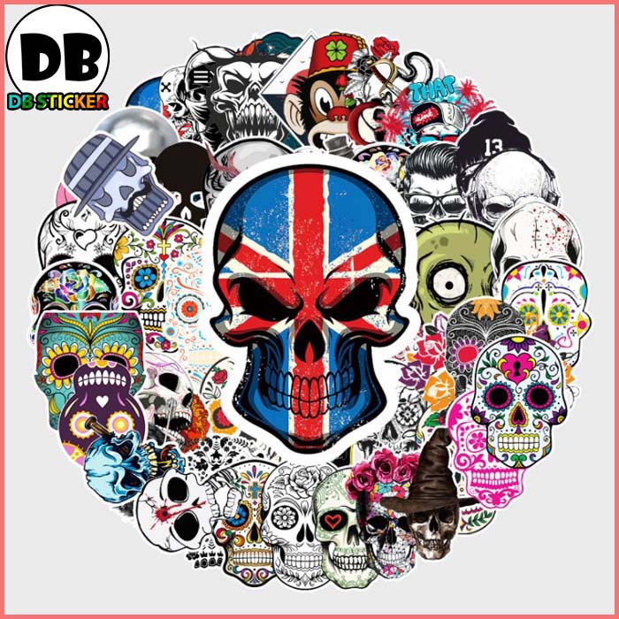 [Set 50 Cái] Bộ Sticker phong cách đầu lâu, Old Skull dán trang trí laptop, mũ bảo hiểm, vali, xe ga, ván trượt - DB.054