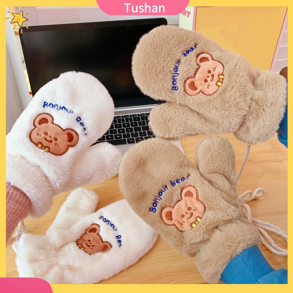 Găng tay mùa đông bằng vải bông chống lạnh có thể giặt dành cho nữ