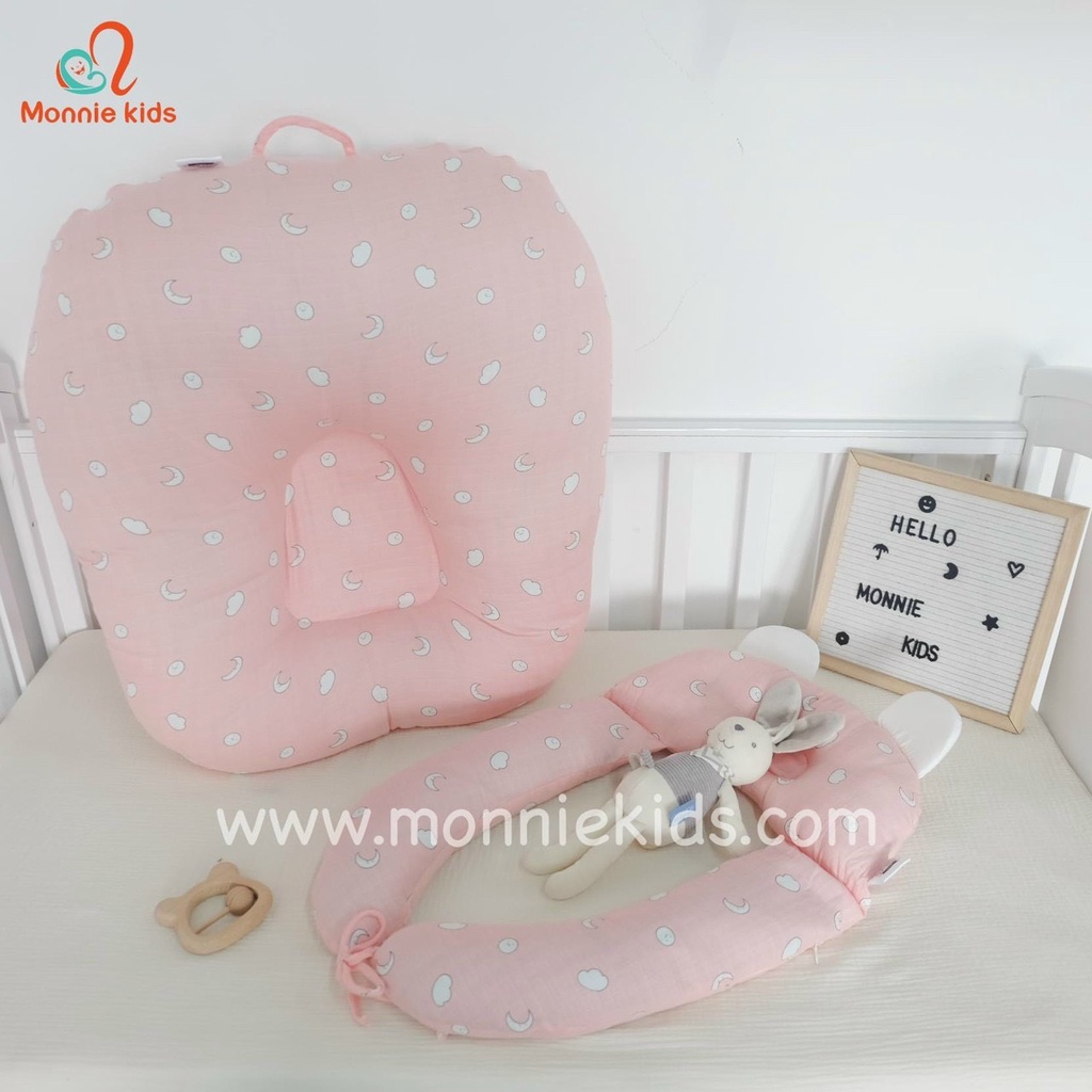 Gối chống trào ngược cho bé Monmon sợi tre 68x68cm, gối chống trào trẻ em - Monnie Kids