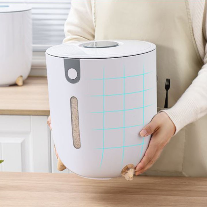 THÙNG GẠO CAO CẤP, CHỐNG NƯỚC,CHỐNG ẨM MỐC, CHỐNG MỐI MỌT BUCOOK 10 KG HÌNH TRỤ MẦU TRẮNG