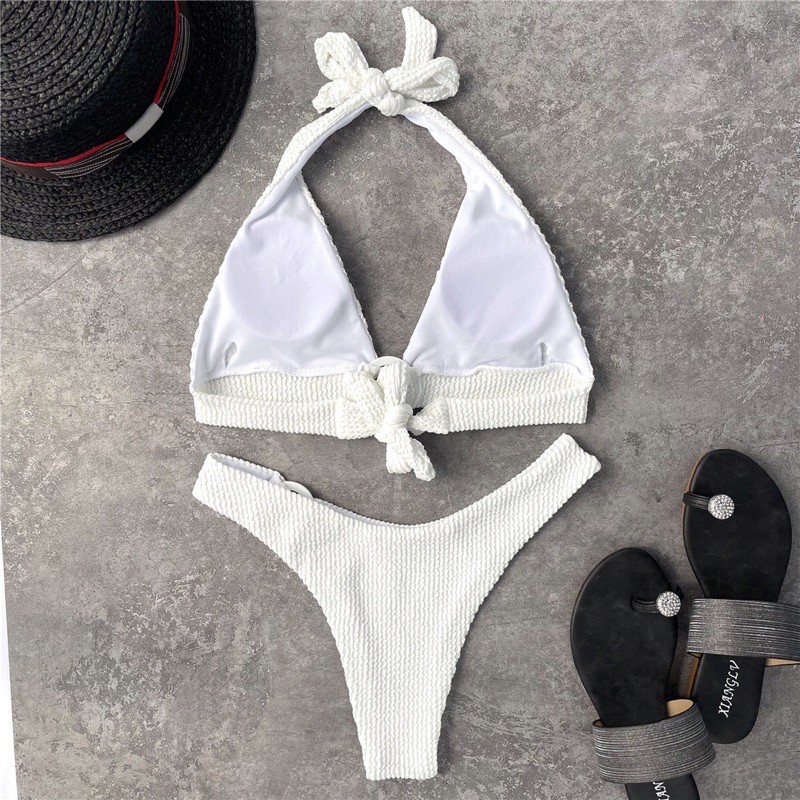 Set bikini 2 mảnh trơn buộc dây lưng và cổ