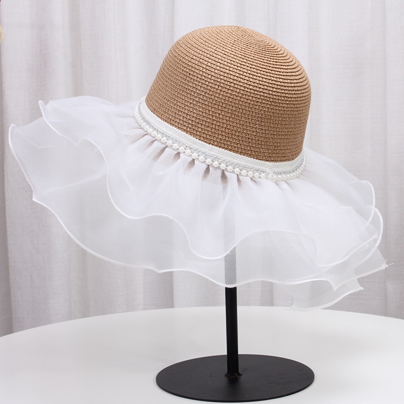 Nón Cói Rộng Vành Phối Ren Đính Ngọc Trai Thời Trang Cho Nữ