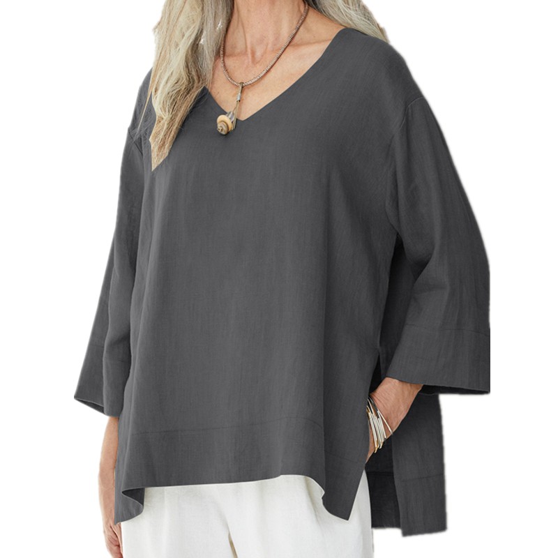 Áo Kiểu ZANZEA Tay Lỡ Cổ Chữ V Xẻ Tà Sành Điệu Cho Nữ