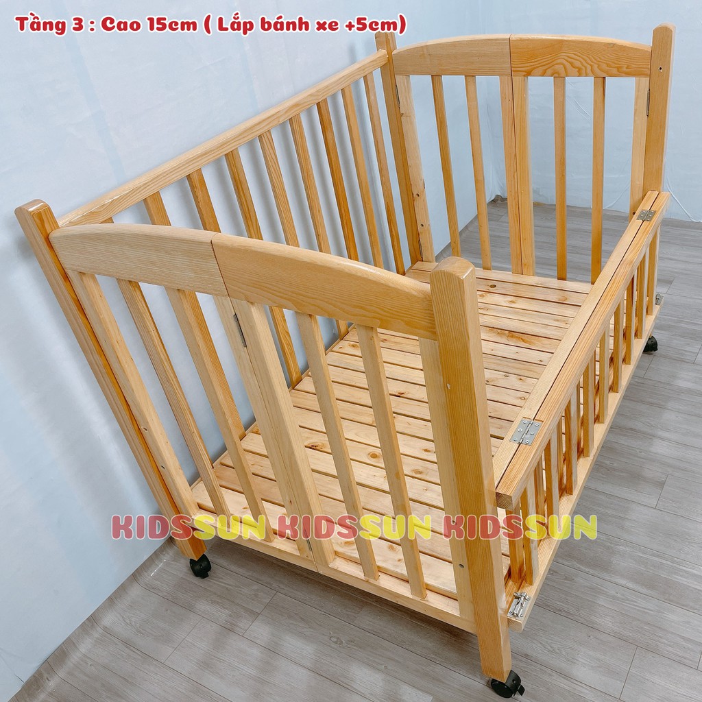 Nôi Cũi Cho Bé Giường Cũi Trẻ Em Chất Liệu Gỗ Quế Nhiều Màu Chịu Lực 100kg Kèm Bánh Xe Bảo Hành 24 Tháng Hàng xuất Khẩu