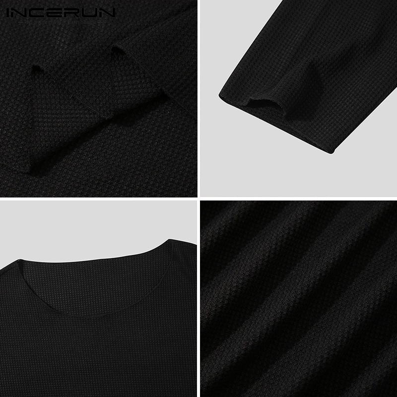 Áo Dệt Kim INCERUN Cổ Tròn Màu Trơn Dài Tay Đơn Giản Cho Nam