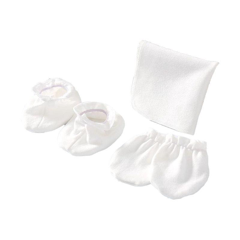 Bộ khăn ăn + găng tay + vớ chống cào bằng cotton mềm mại cho bé sơ sinh