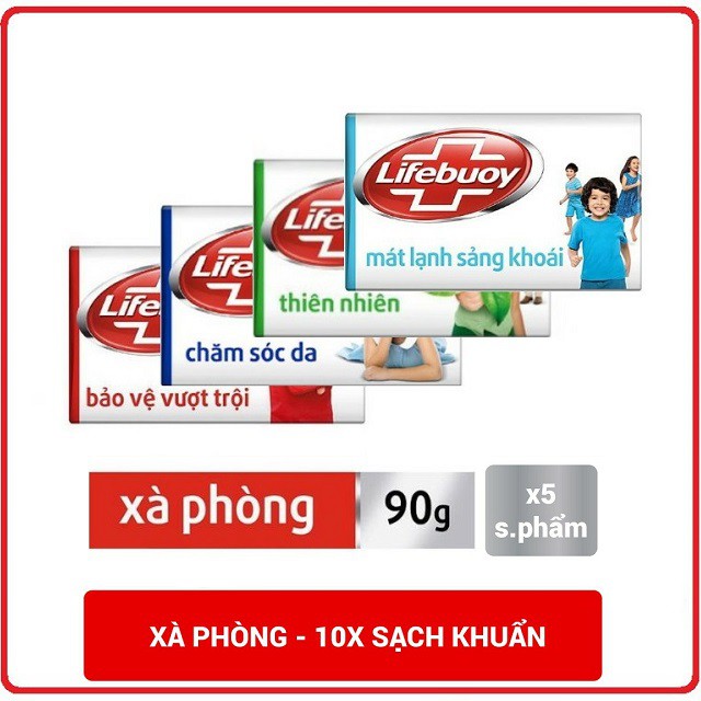 Combo 5 Xà Phòng sạch khuẩn Lifebuoy bảo vệ khỏi vi khuẩn 90g/hộp