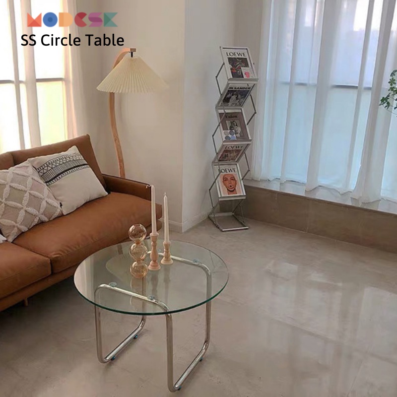 Bàn trà, sofa Modesk SS Circle Table inox 304 – Kính cường lực tối giản