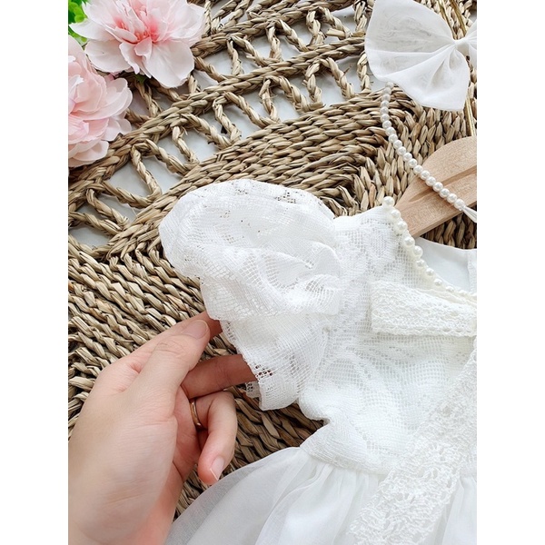 Váy ren trắng công chúa kèm bờm cho bé