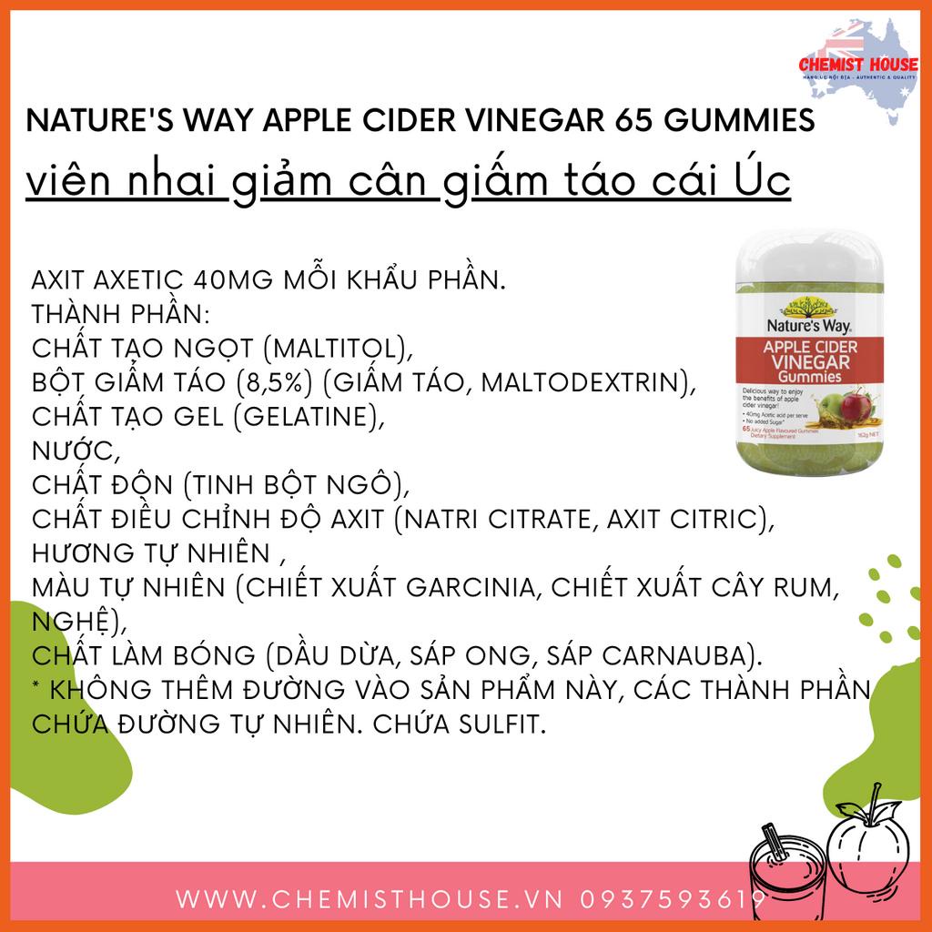 Thạch Giấm Táo Cái Giảm Cân An Toàn Hiệu Quả - Nature's Way Apple Cider Vinegar 65 Gummies Không Đường