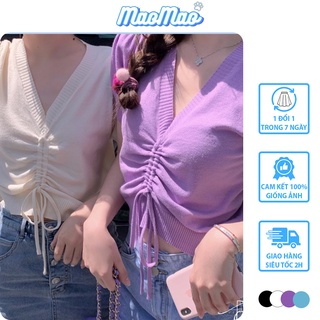 Áo Ulzzang len tăm dệt kim dây rút ngực ngắn tay Hàn Quốc C35 - MaoMao