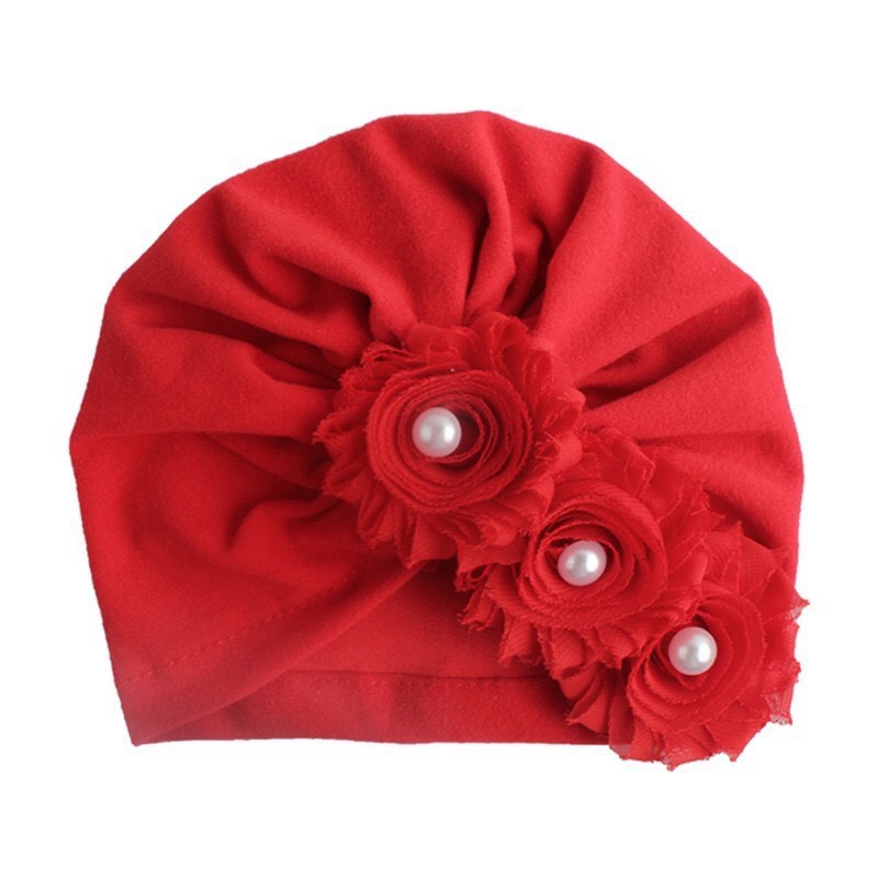 Mũ turban 3 bông hoa chéo dễ thương cho bé(0-12 tháng)