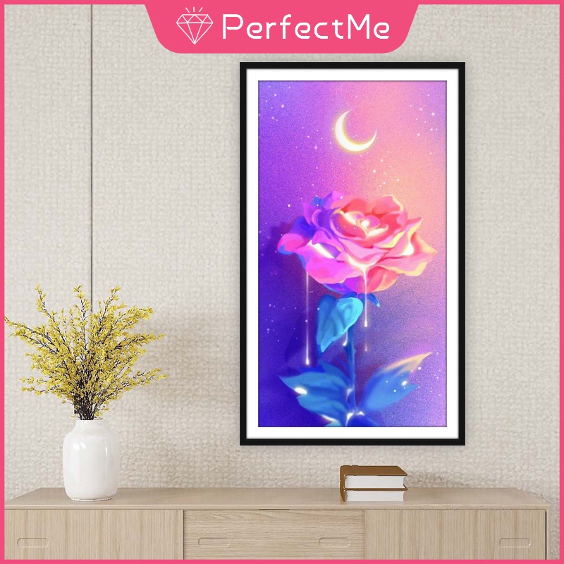 Bộ tranh đính đá DIY 30x50cm hình hoa hồng dùng để trang trí nhà