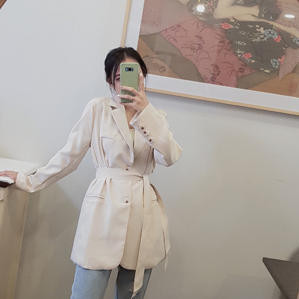 [BLAZER 04] Blazer dài tay đai eo màu trơn phong cách Hàn Quốc, Áo vest nữ