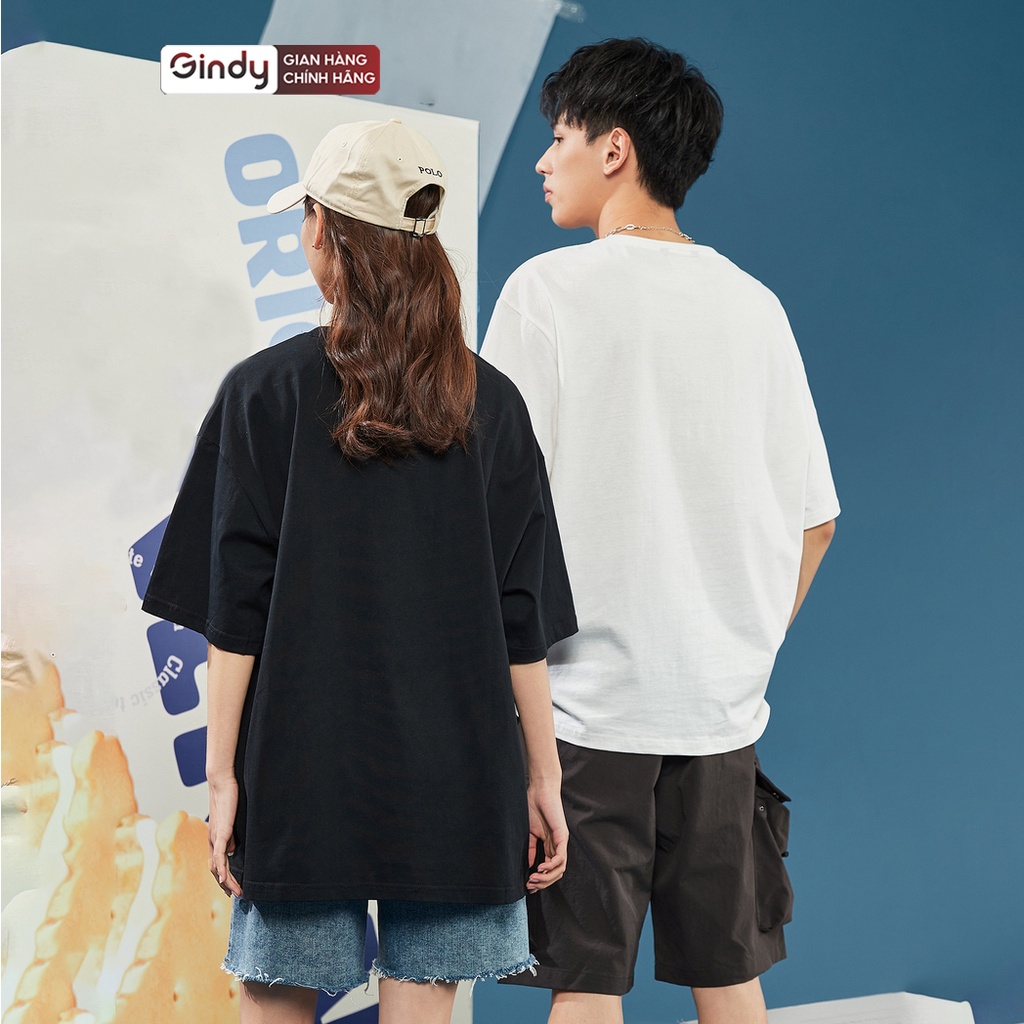 Áo thun tay lỡ form rộng unisex phông nam nữ cổ tròn cotton 2 chiều hai màu trắng đen thời trang local brand GINDY A073