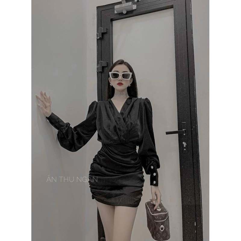❤️SET ÁO TAY DÀI ĐẮP CHÉO CÙNG CHÂN VÁY NHÚN