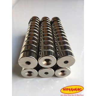 Bộ 10 Viên nam châm đất hiếm NdFeB phi tròn 25x5mm lỗ vát 6mm, nam châm trắng lực từ mạnh