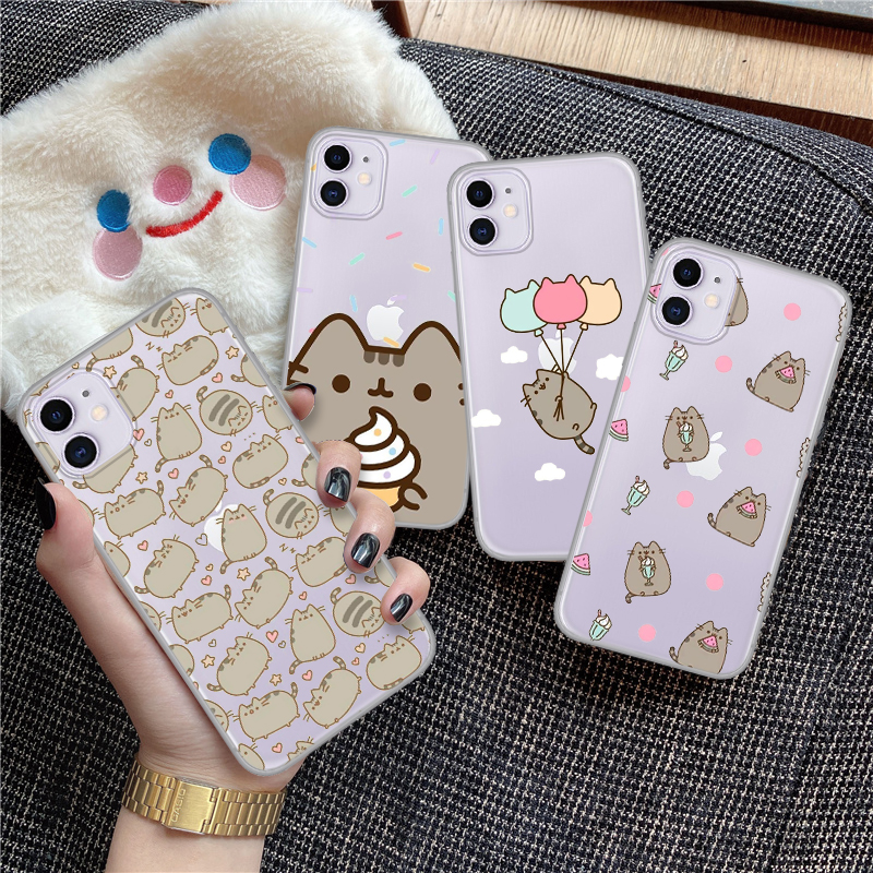 Ốp điện thoại TPU mềm trong suốt họa tiết mèo pusheen cho iPhone XS Max XR X 11 Pro 7 8 6 6S Plus 83S