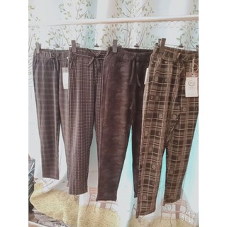 Quần baggi umi kẻ cạp chun giãn