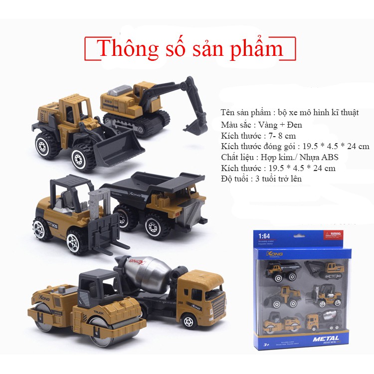 Xe công trình xây dựng bằng kim loại KAVY gồm 6 xe chi tiết sắc sảo, an toàn cho bé, có thể trang trí