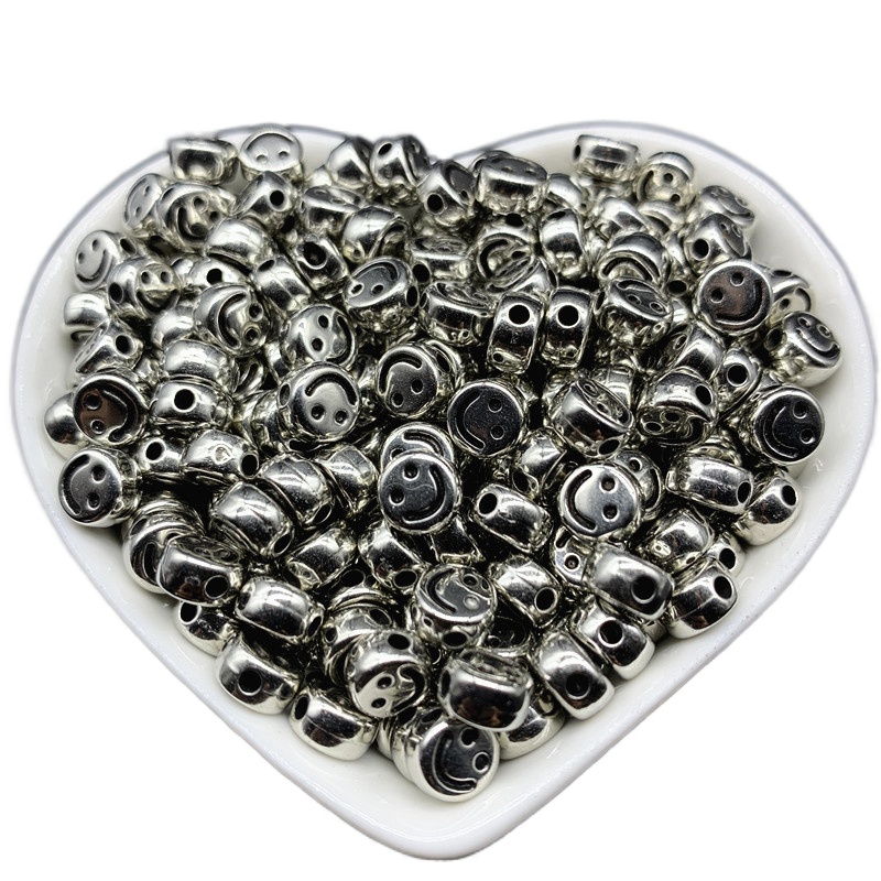 Set 100/50 hạt xâu lỗ hình mặt cười bằng acrylic màu vàng / bạc 7mm / 10mm dùng làm đồ trang sức thủ công