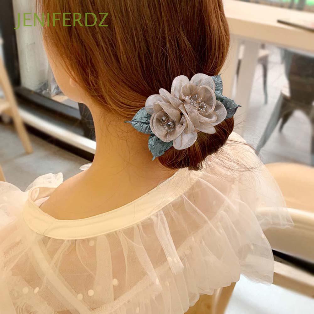 Dây búi cuốn tóc chất liệu đồng cổ điển trang trí hình hoa lá xanh mềm mại thanh lịch nhiều màu tùy chọn kiểu Hàn