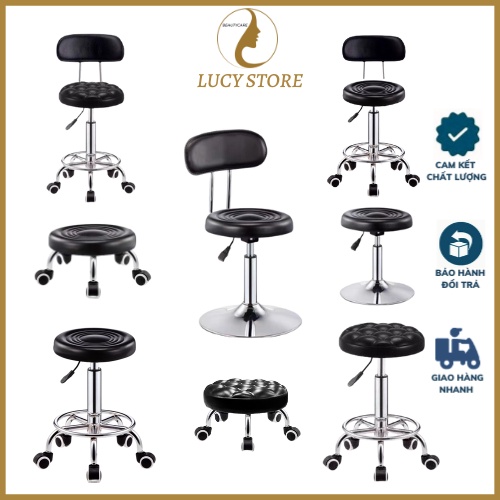 Ghế xoay 360 độ nâng hạ dùng trong spa phun xăm thẩm mỹ, ghế đôn hơi chân mâm vành rộng - lucy store thiết bị vật tư spa