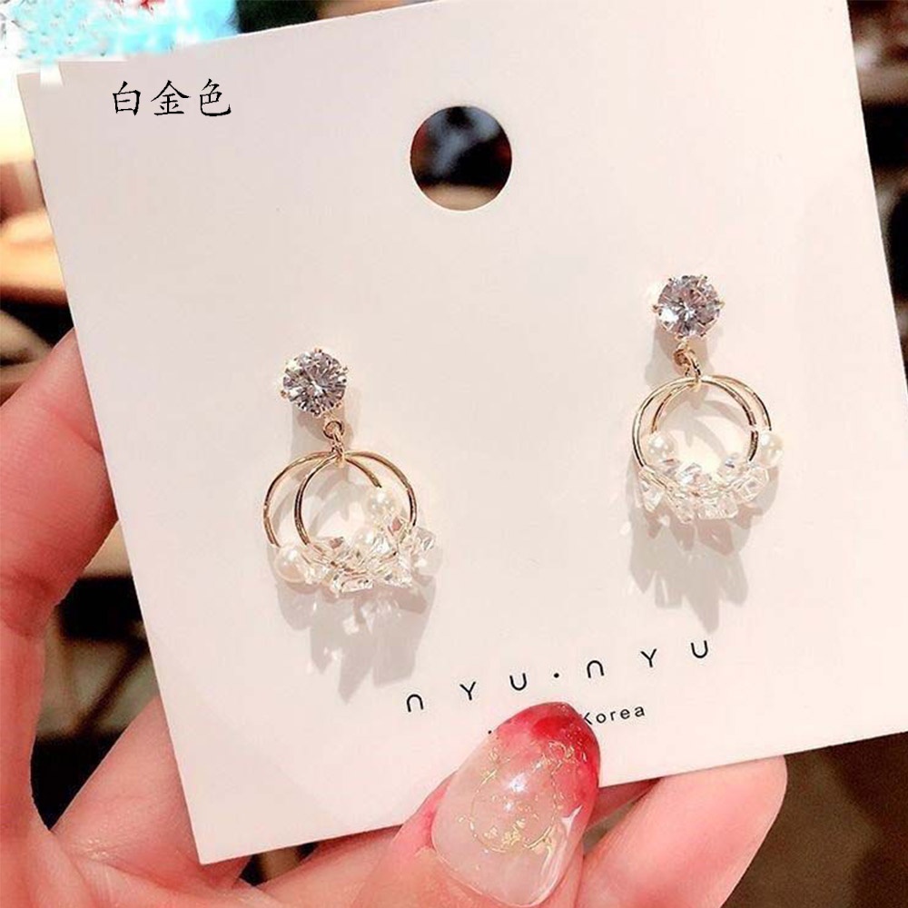Khuyên tai nhỏ đính đá ngọc trai pha lê ngọc trai linh hoạt cho nữ sinh