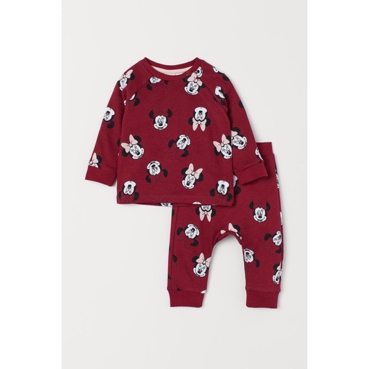 Bộ Nỉ Sơ Sinh Bé Gái Mickey&amp;Minnie Đỏ Mận HaM