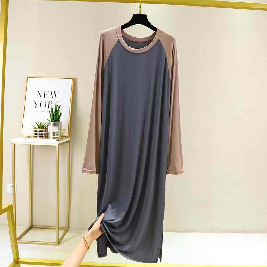 Đầm Ngủ Dài Dáng Rộng Cỡ Lớn Màu Sắc Xinh Xắn Thời Trang Mùa Thu Cho Nữ