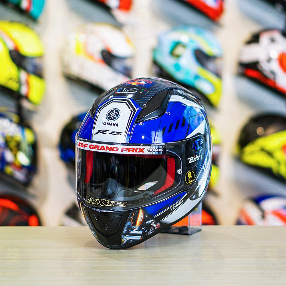 Tem Decal Yamaha R15 Xanh GP Cho Mũ Fullface, Mũ Fullface LS2 FF353