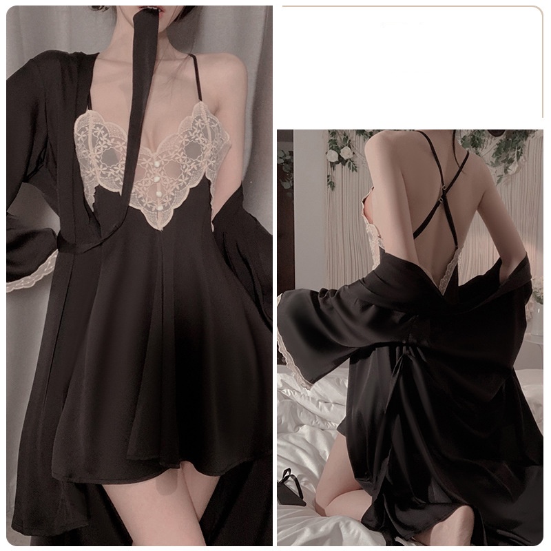 Set Váy Ngủ Lụa 2 Dây Gợi Cảm Kèm Áo Choàng Lụa Siêu Sang BS-1854