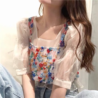 [ ORDER ] Set áo croptop hoa ulzzang