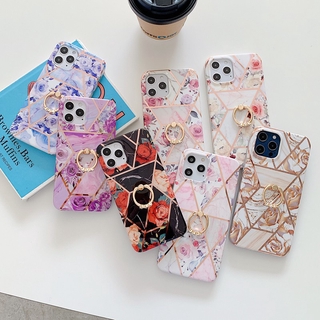 Case Samsung Galaxy Note 20 Ultra Note 10 Plus Note 9 Note 8 S20 Ultra S20 Plus S10 Plus S10e S9 Plus S8 Plus A21S M21 M30S A51 A71 5G A41 A70 A50 A50S A40 A30S Electroplate Marble Rose Flower Ring Stand Case Cover
