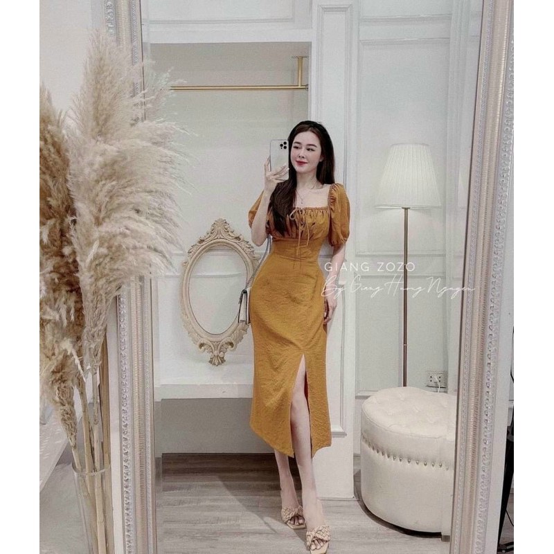 💙 ĐẦM MIDI XẾP LY NGỰC TAY BỒNG XẺ TÀ 💙 📯