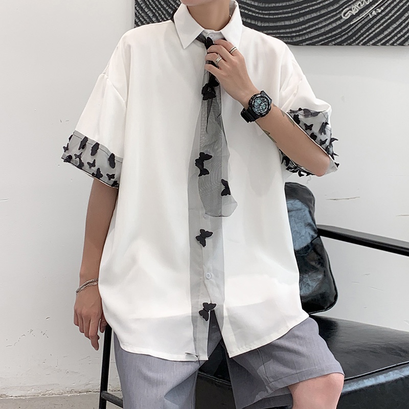 Áo sơ mi nam tay ngắn thắt nơ bướm phong cách thời trang Hàn Quốc