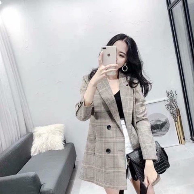 Áo blazer kẻ túi đứng Lucy Outfit thiết kế Áo khoác vest 2 hàng khuy hai lớp Hàn Quốc | BigBuy360 - bigbuy360.vn