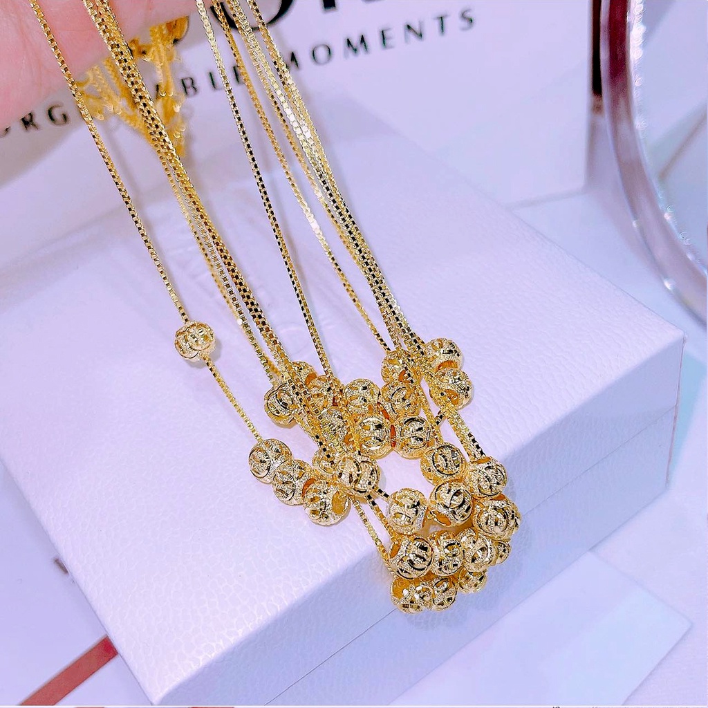 Dây chuyền bạc nữ PANSY mặt 5 khối cầu kim tiền - Vòng cổ bạc xi vàng cao cấp