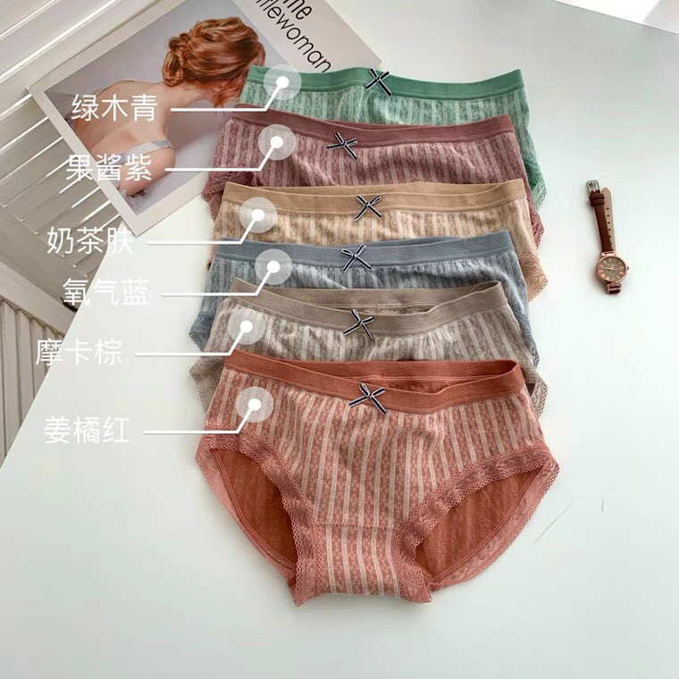 Quần Lót Nữ Cotton Viền Ren Cạp Đính Nơ Co Giãn 4 Chiều Kháng Khuẩn