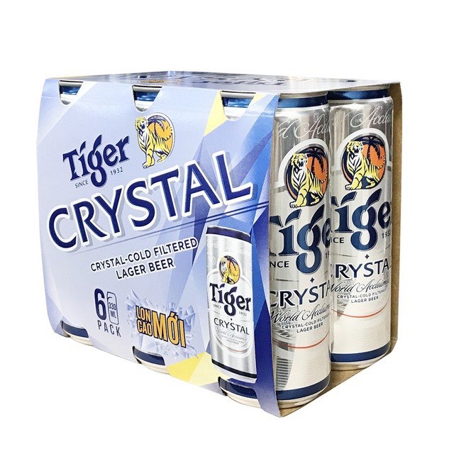 lốc 6 Lon bia Tiger Crystal Sleek 330ml - Tiger bạc