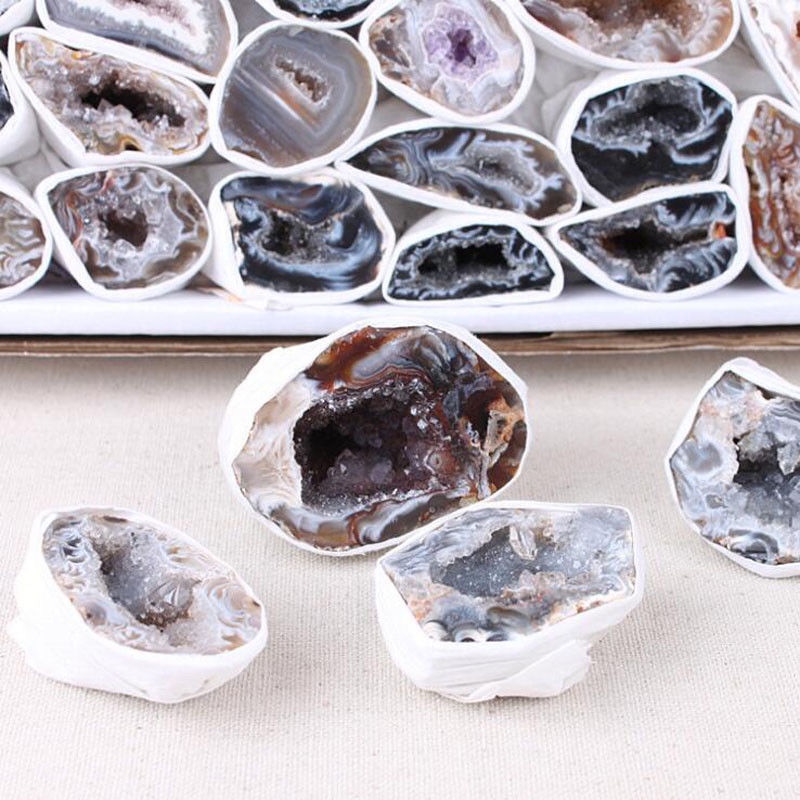 Mẫu vật khoáng chất tự nhiên nhỏ cắt tinh thể mã não geode cornucopia 2-3cm