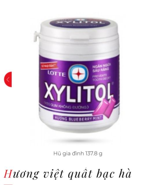 HŨ KẸO GUM LOTTE XYLITOL KHÔNG ĐƯỜNG 137.8g I HƯƠNG CHANH BẠC HÀ, VIỆT QUẤT BẠC HÀ, BẠC HÀ THƠM MÁT