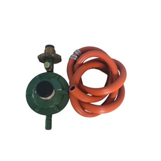 Bộ Van gas Ngang tay nắm đồng + dây cao su 3 lớp màu cam - Hàng Chính hãng