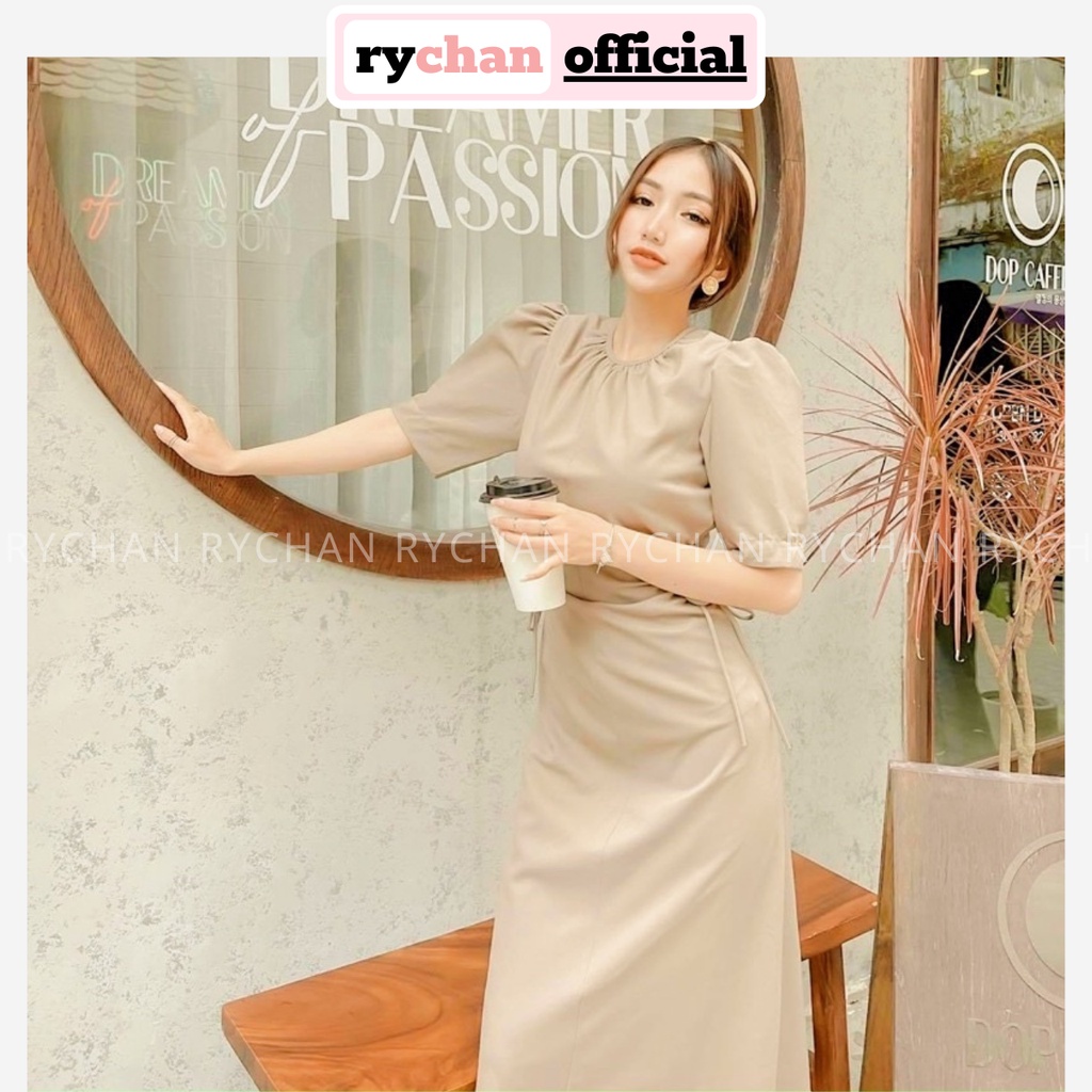 Đầm Nữ Dự Tiệc Sang Chảnh Cổ Tròn Tay Ngắn Khoec Eo Cực Cuốn Hút Màu, Đầm Xinh Nữ Kem Đen Vàng [ẢNH THẬT CUỐI] - DX9859