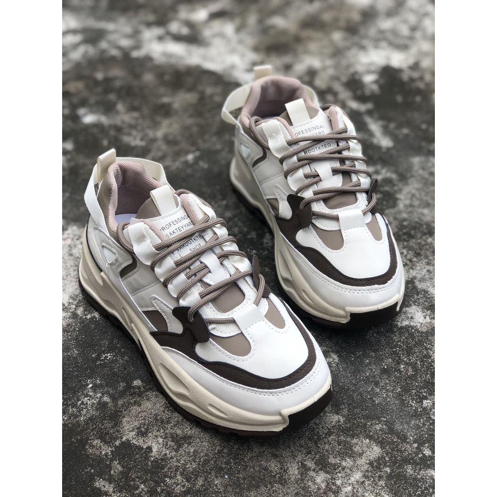 Giày thể thao sneaker nữ QC chất da phong cách ULZZANG đế tách 2 lớp 5cm tôn dáng màu đen/nâu