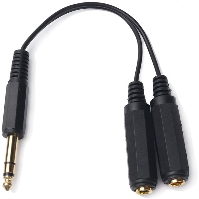 6.35mm 1/4 inch Male Plug Stereo to 2 Dual 1/4&quot;TRS Female Jack Connector Audio Speaker Cable, Y Splitter Adapter Cable (20CM / 8Inch)
